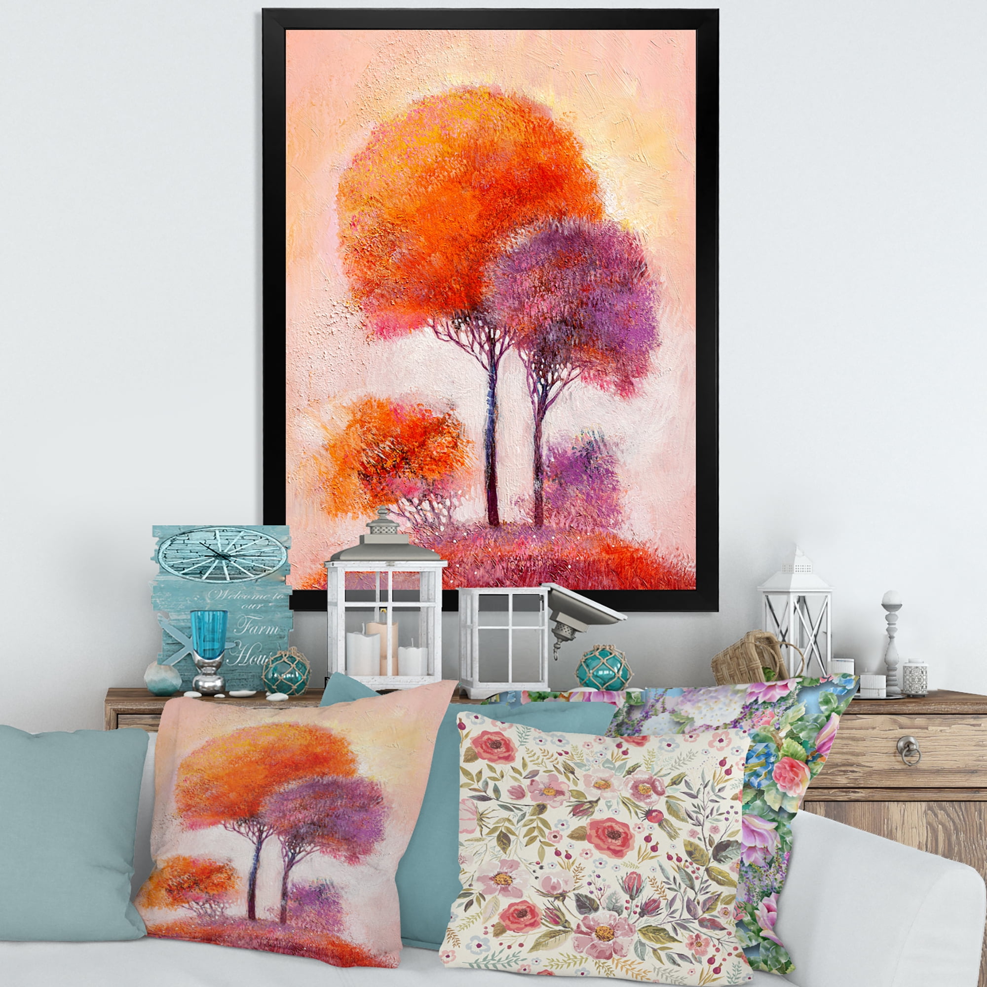 Designart 'Colourful Trees Abtract Impression I' Traditional Framed Art Print