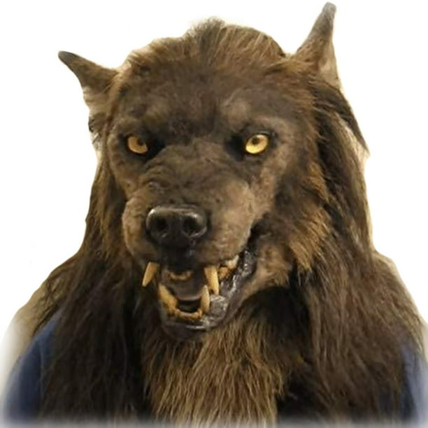 Máscara de cabeza de hombre lobo realista de látex con forma de perro lobo para Halloween