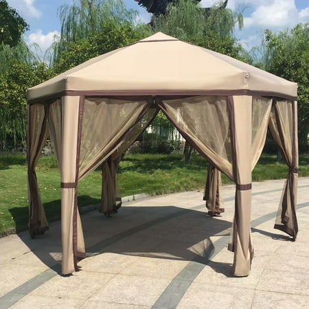 Gazebo In Backyard Kinbor 11.8' x 10.2'Outdoor Patio Iron Gazebo Canopy Garden Backyard Tent with Side Walls Mesh Curtains ()