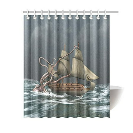 Gckg Monster Kraken Octopus Ship Shower Curtain Hooks 60x72 Inches