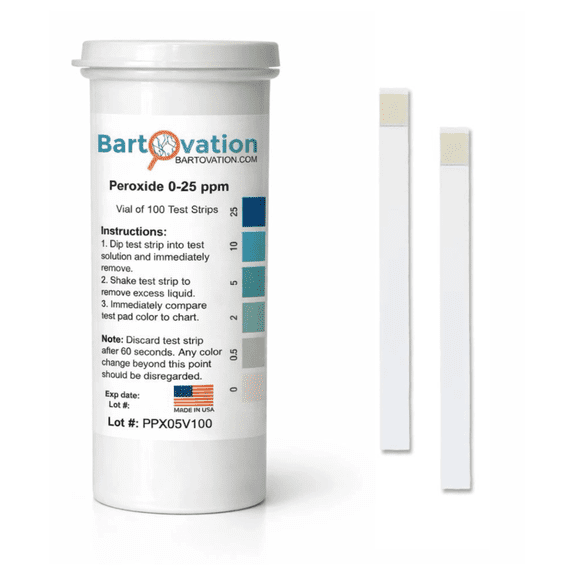 Hydrogen Peroxide H2O2 Test Strips, Low Level, 0-25 ppm [Vial of 100 Strips]