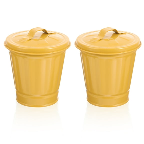 2pcs Galvanized Trash Can with Lid Mini Desktop Wastebasket Metal Bin