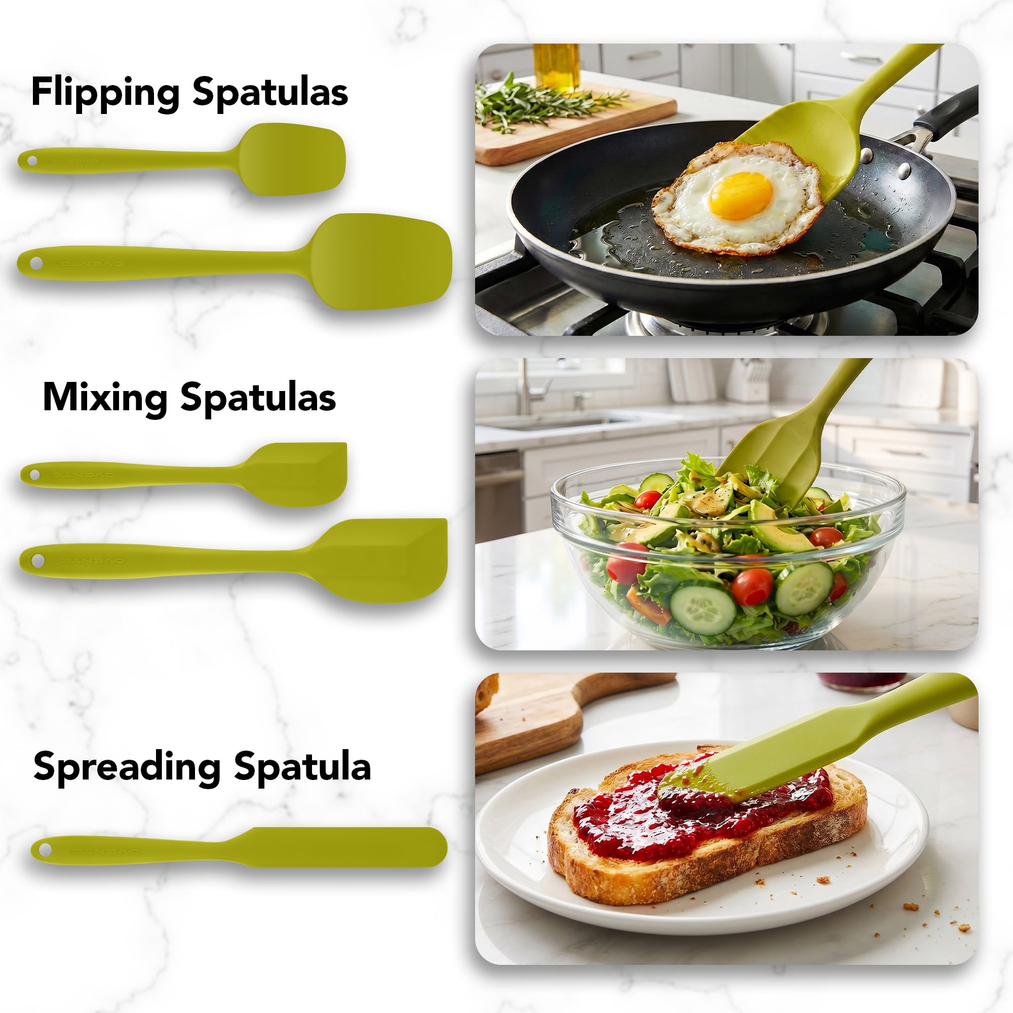 OVENTE Silicone Spatula Set of 5, Heat Resistant, Green SP12305G | Food Grade Rubber Spatula, BPA-Free and Dishwasher Safe, Nonstick Kitchen Utensils for Baking, Cooking and Mixing