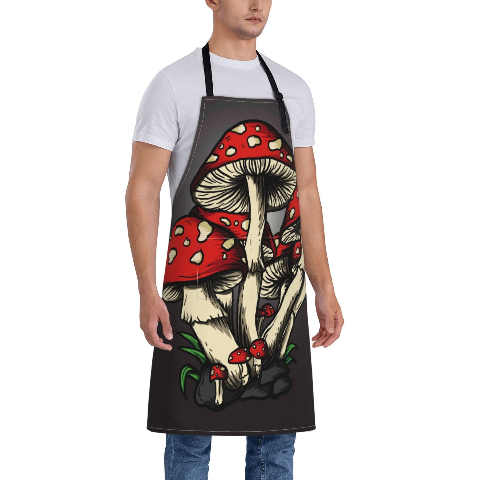 Kdxio Red Mushrooms Apron with Pockets Adjustable Kitchen Aprons for Men Women Waterproof Aprons for Cooking,Drawing,Crafting, Baking Household Cleaning