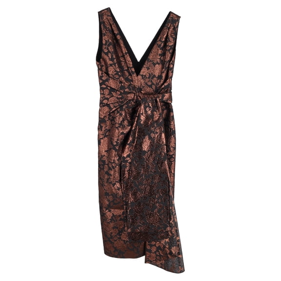 Pre-Owned Erdem Rosalie Sash-Waist Floral-Brocade Tea Dress in Black Polyester