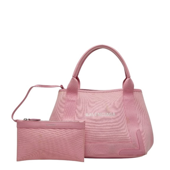 Pre-Owned Balenciaga Navy Cabas S Handbag 339933 Pink Canvas and Leather Women's BALENCIAGA