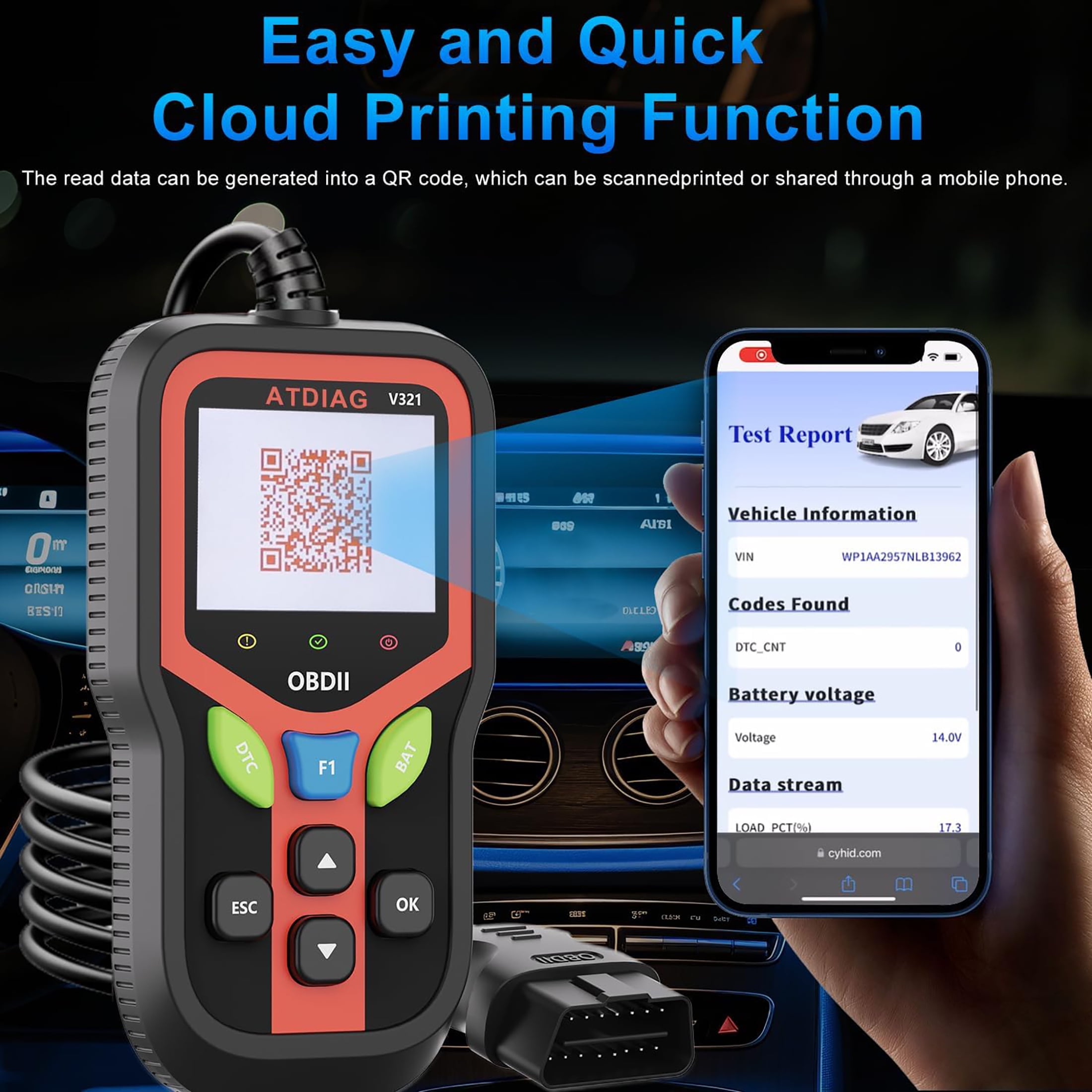 2026 Upgraded OBD2 Scanner Diagnostic Tool, Check Engine Lights and Clear Vehicle Trouble Codes with Professional Battery Start Test, Cloud Printing Enhanced Car Scanner for All Vehicles Since 1996