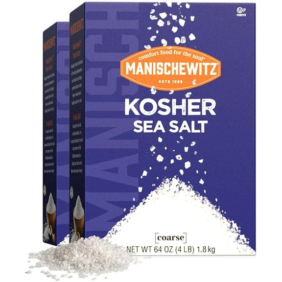 Manischewitz Natural Bulk Kosher Salt, 4lb 2 Pack 100% Coarse Sea Salt from Sicily Italy Iodine Free No Additives or Fillers The Perfect Salt Grinder Refill 25% more than 3lb Kosher Salt Box