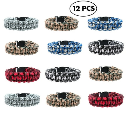 Scout Accessory - Paracord Bracelets for Men, Boys, Kids 12 PCs - Camo Survival Tactical Bracelet Braided with 550 lbs Parachute Cord - Camping Gifts, Scouts Accessories