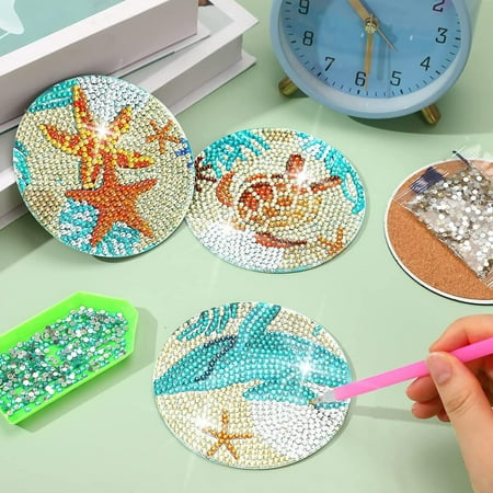 

Wirlsweal 1 Set Diamond Painting Coasters Round Exquisite Shiny Cup Mat Hand Making Tools for Home