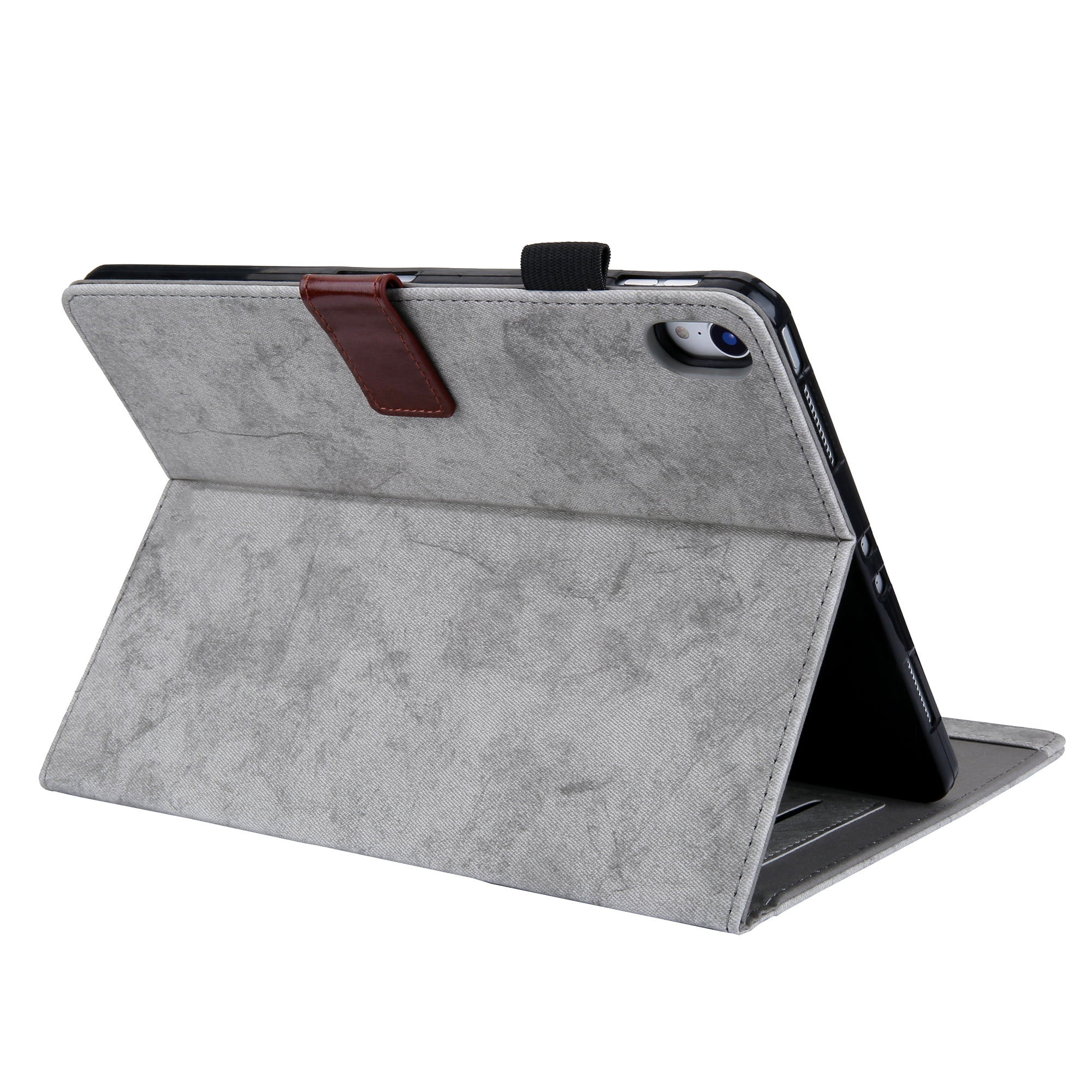 for iPad 10th Gen 10.9" (2022) Case, Retro Card Slot Cover with Pencil Holder, Multi-Angle Viewing Stand, Pocket Design, Folio Leather Case for Apple iPad 10th Gen 10.9" - Gray