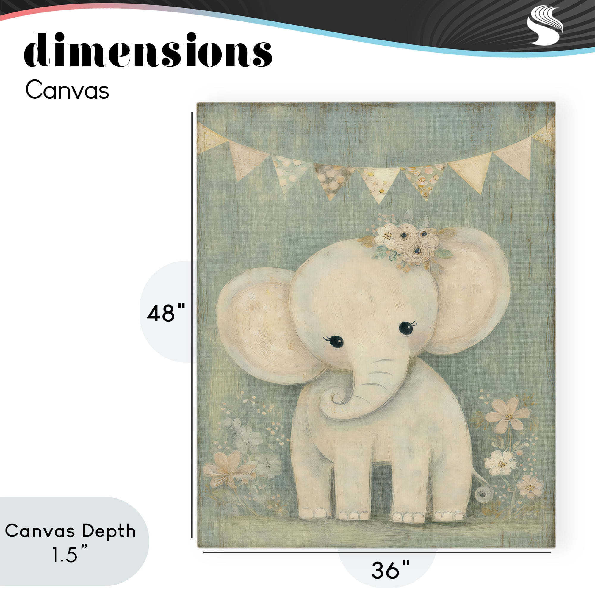 Stupell Industries Elephant with Overhead Banner Canvas Wall Art, design by Ink Drop Loft