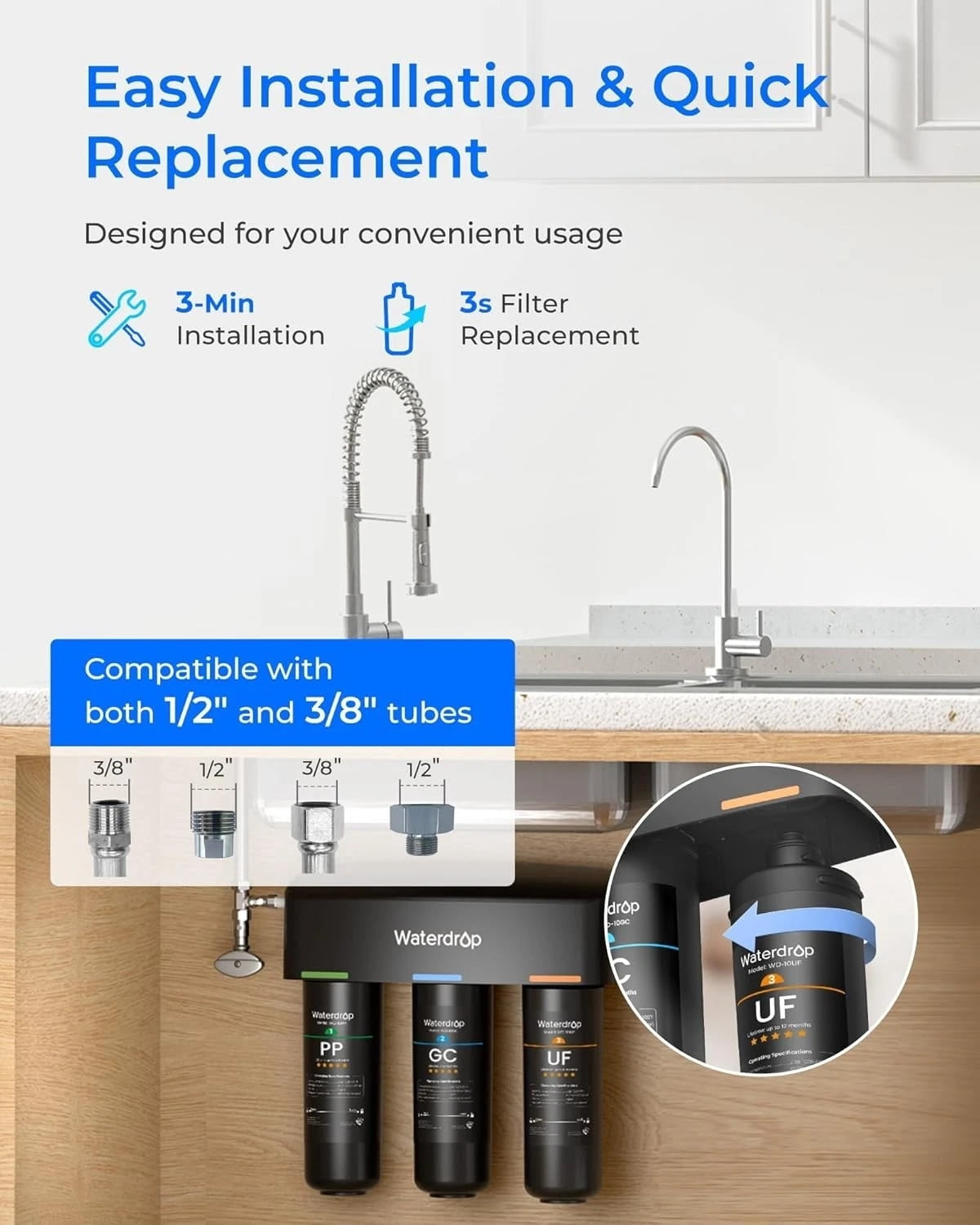 Restored Waterdrop TSB-UF Ultra Filtration Under Sink Water Filter System, 9 Layer (Refurbished)