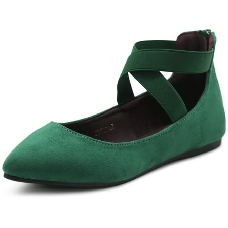 

Ollio Women s Faux Suede Elastic Ankle Strap Pointed Toe Ballet Flats F167