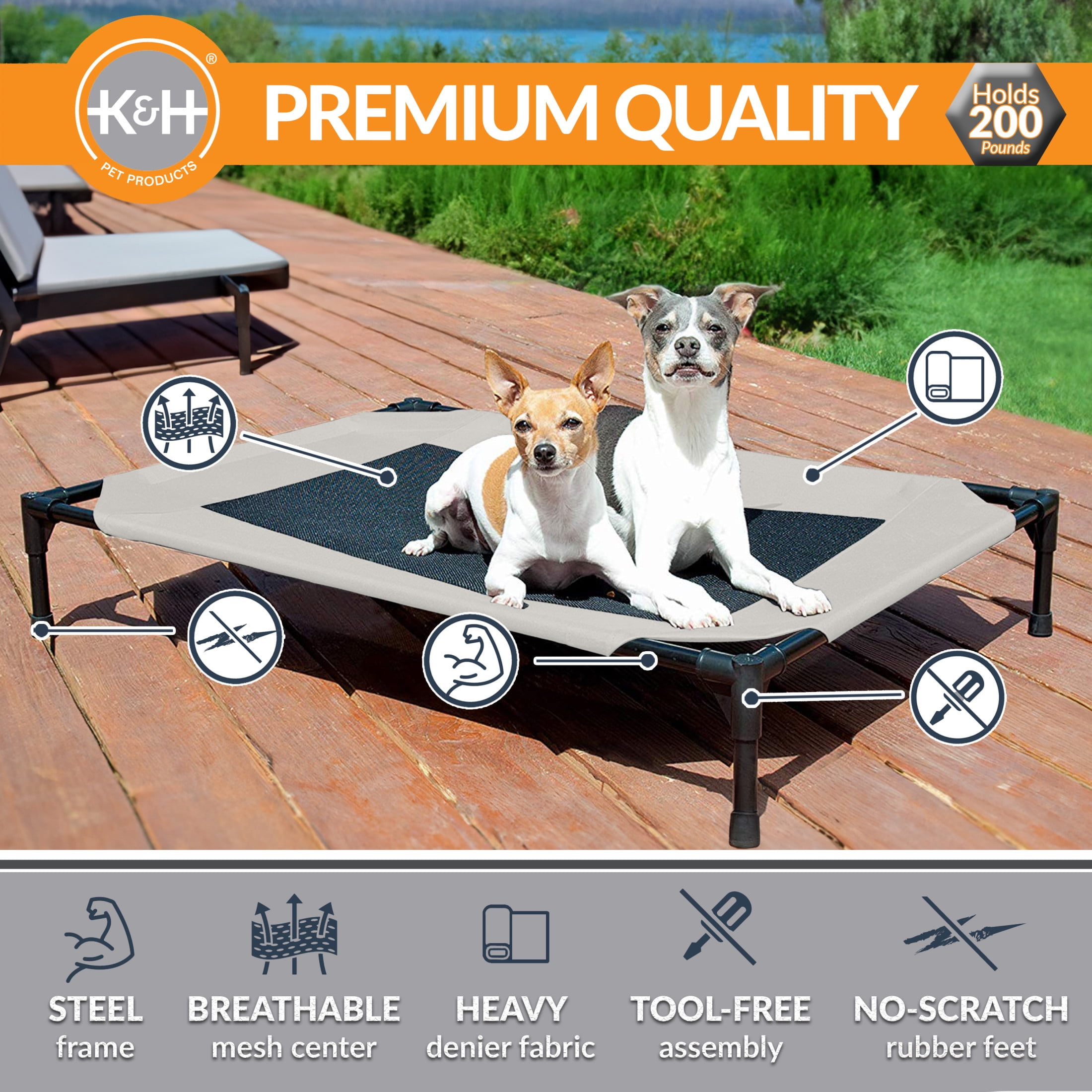 K&H Pet Products Original Pet Cot Elevated Dog Bed Taupe/Black Mesh Medium 32 X 25 X 7 Inches