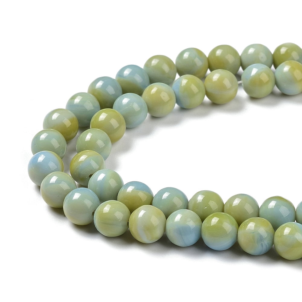 Glass Round Beads Strands Imitation Stones Round Yellow Green 8~8.5x8mm Hole: 1mm 46~52pcs/strand 14.17inch~15.35inch(36~39cm)