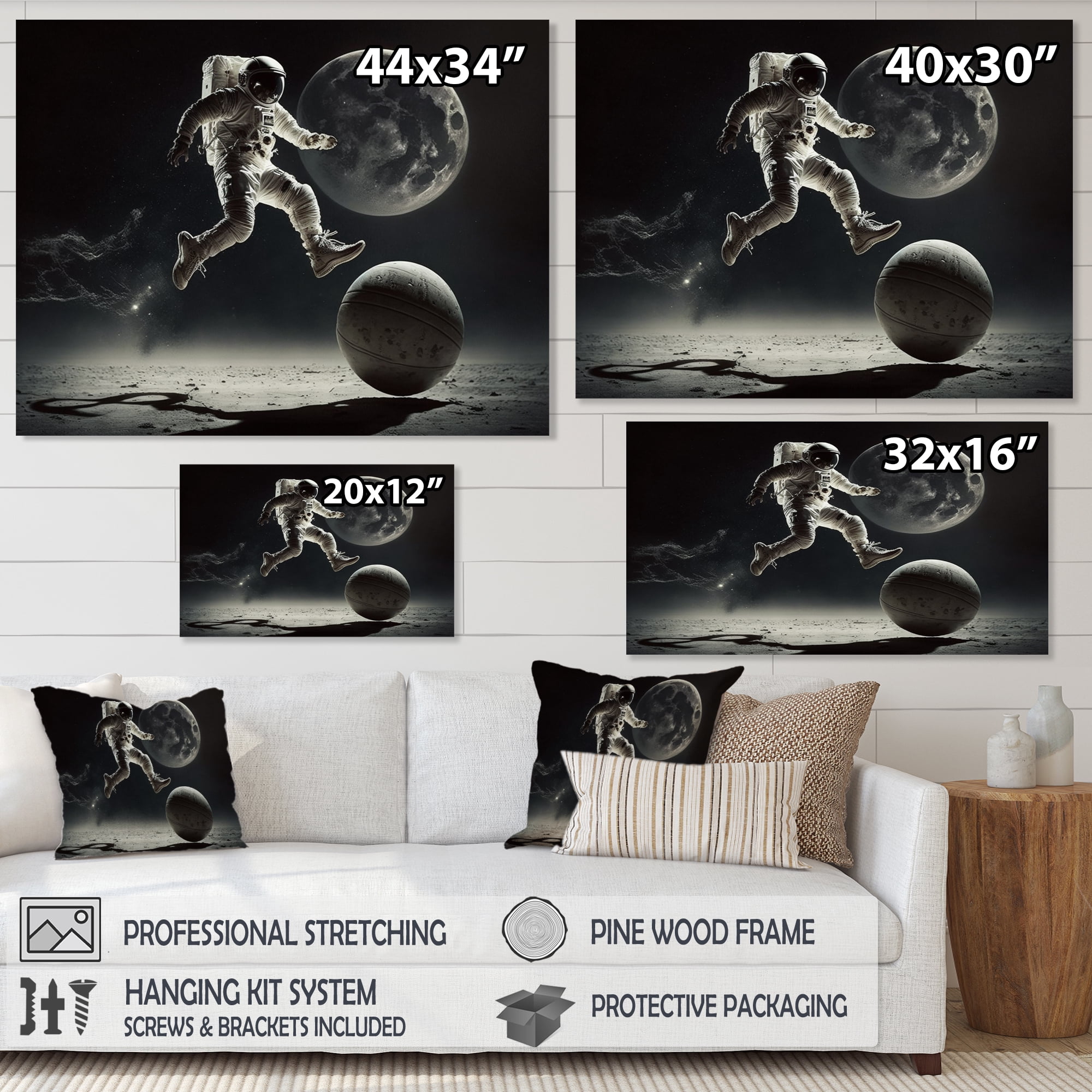 Designart Soccer On The Moon Canvas Wall Art