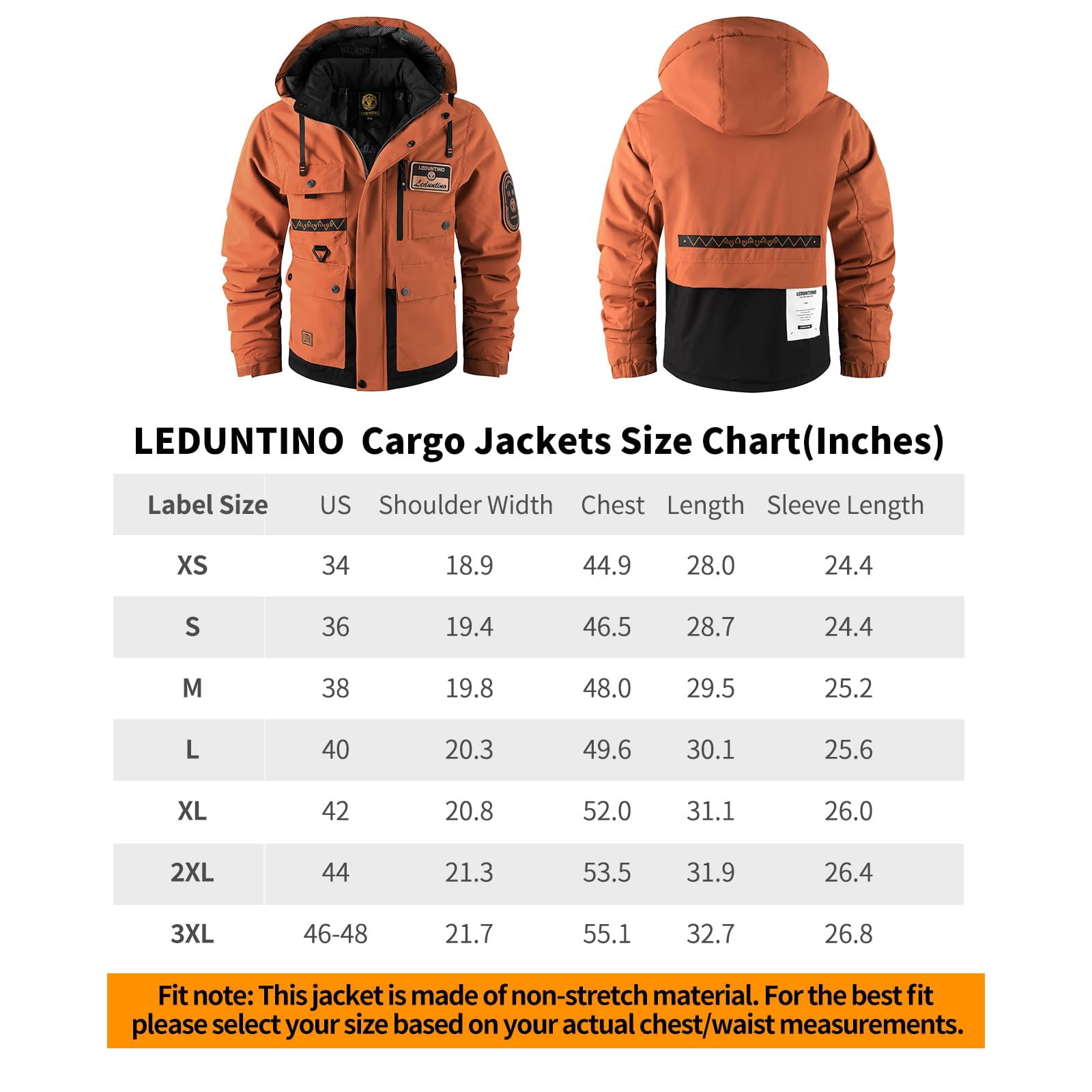 LEDUNTINO Men's Winter Jacket With Hood Water-Resistant Casual Coat Composite Fleece-Lined Outdoor Apparel For Cold Weather