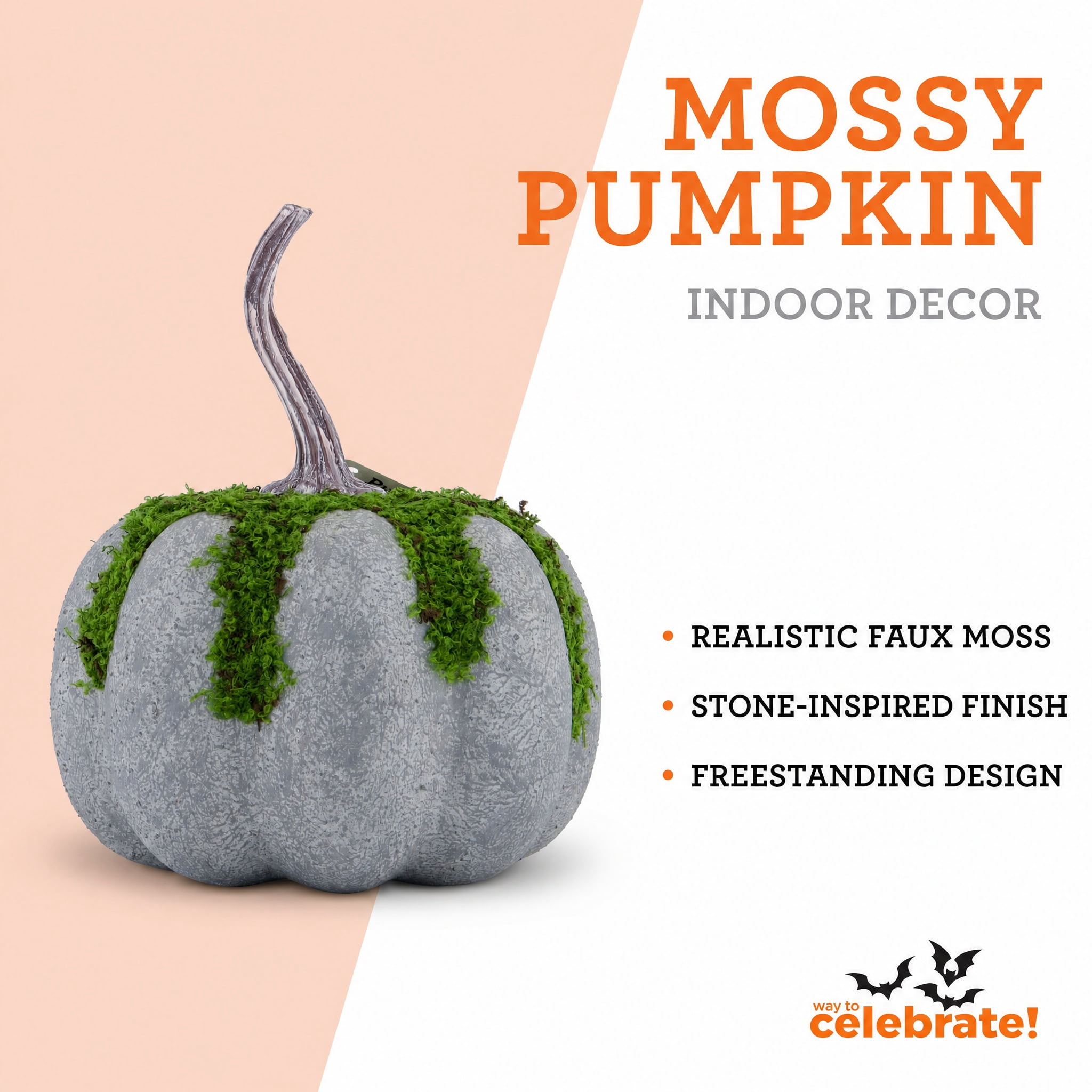 Mossy Pumpkin Decoration, Multicolor, 7.1", Halloween by Way To Celebrate