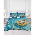 thumbnail image 2 of Quilts Full Size Bedding Set, Summer Santa Lightweight Quilted Comforter, Blue Ocean Oil Painting Swimming Ring Soft Reversible Bedspread Coverlet with Pillow Covers for All Season, 78" x 90", 2 of 7