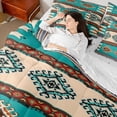 thumbnail image 4 of jejeloiu Ancient Bohemian Aztec 7pcs Bedding Comforter Set,Rustic Western Tribal Queen Bedding Sets,Cyan Brown Queen Sheet Sets For Adults,Microfiber Bedroom Decor Reversible, 4 of 8
