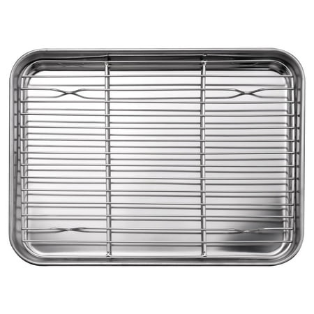 

10 Inch Toaster Oven Tray and Rack Set Small Stainless Steel Baking Pan with Cooling Rack Dishwasher Safe Baking Sheet