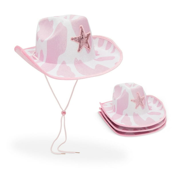 Pink Cow Print Girls Cowboy Hat for Kids and Cowgirls (One Size, 4 Pack