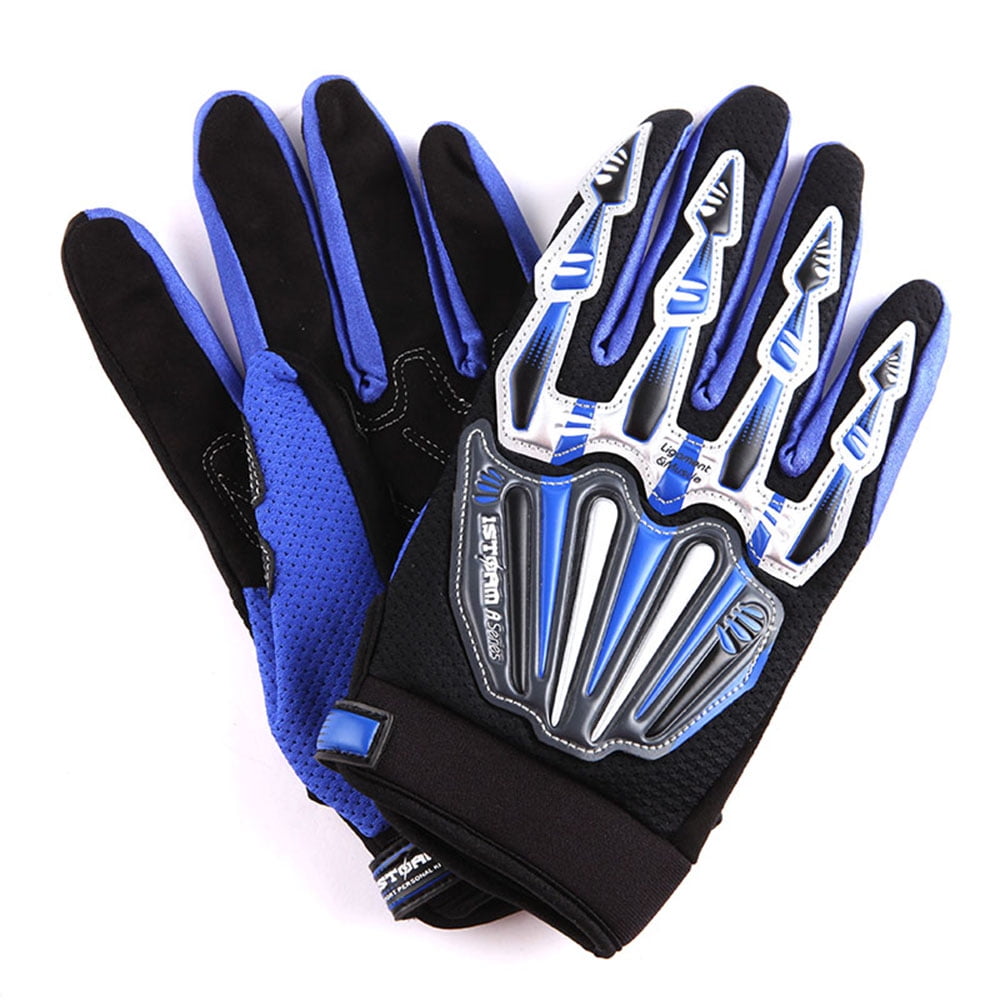 1Storm Adult Motocross Helmet BMX MX ATV Dirt Bike Helmet Racing Style HF801 + Goggle + Gloves Bundle; Sonic Blue
