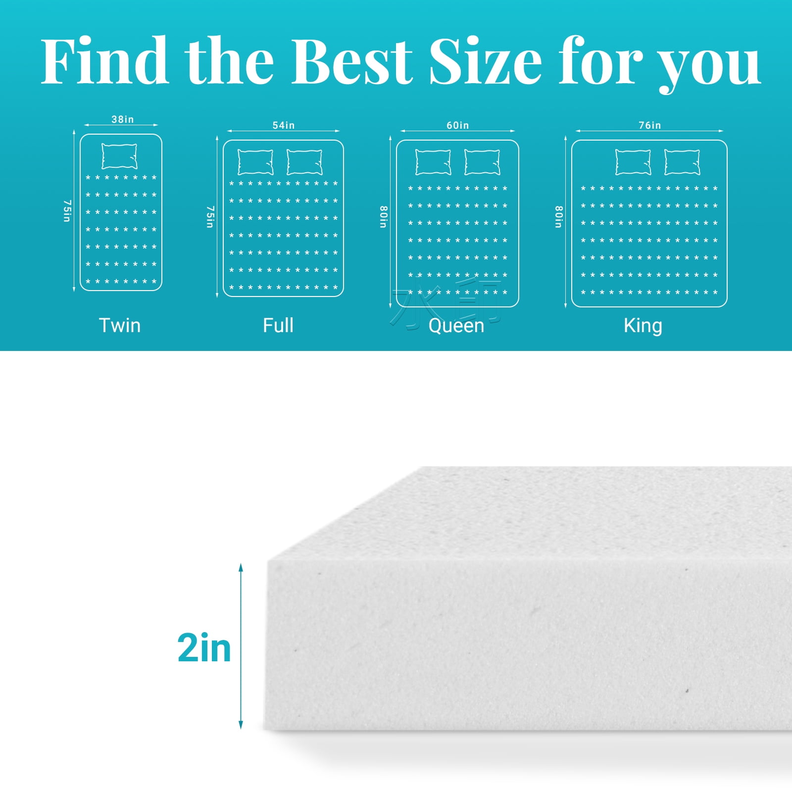 Gel Memory Foam Mattress Topper, Detachable Cover, White