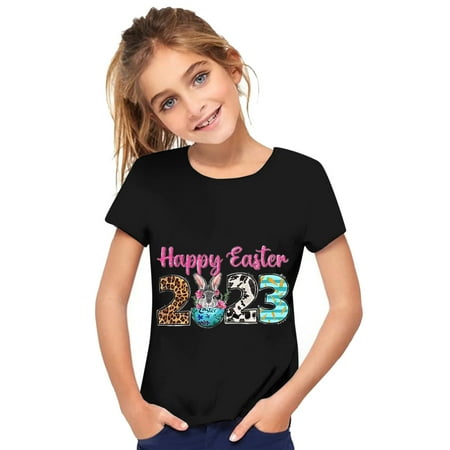 

Ydojg Summer Tees For Boys Girls Easter Day Prints Shirts Toddler Girl Short Sleeve Bunny T Shirt Kids Tops 9-10 Years