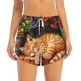 thumbnail image 4 of Lsque Sleeping Cat Flowers Printed Women's Running Shorts with Liner Pockets,Elastic Quick Dry Workout Athletic Gym Yoga Shorts,Womens High Waist Shorts-XX-Large, 4 of 9