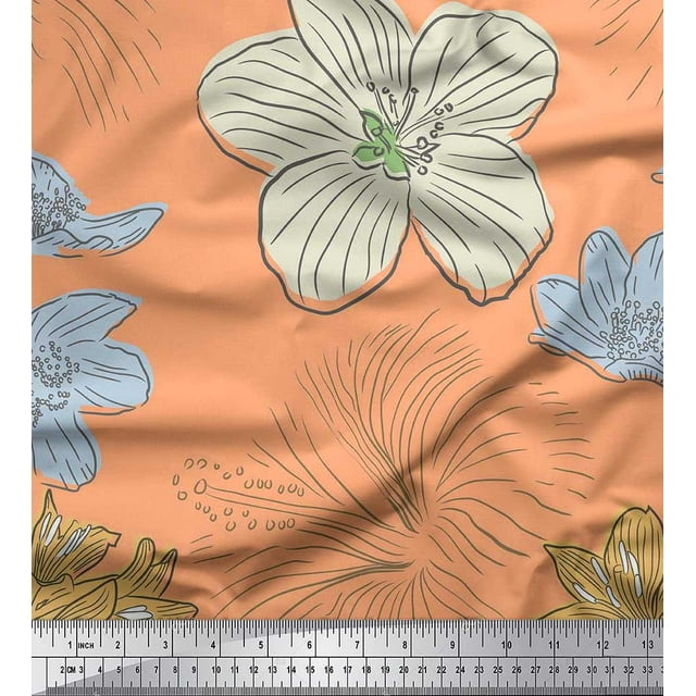 Soimoi Velvet Fabric Lily Flower Printed Craft Fabric by the Yard 58 Inch Wide