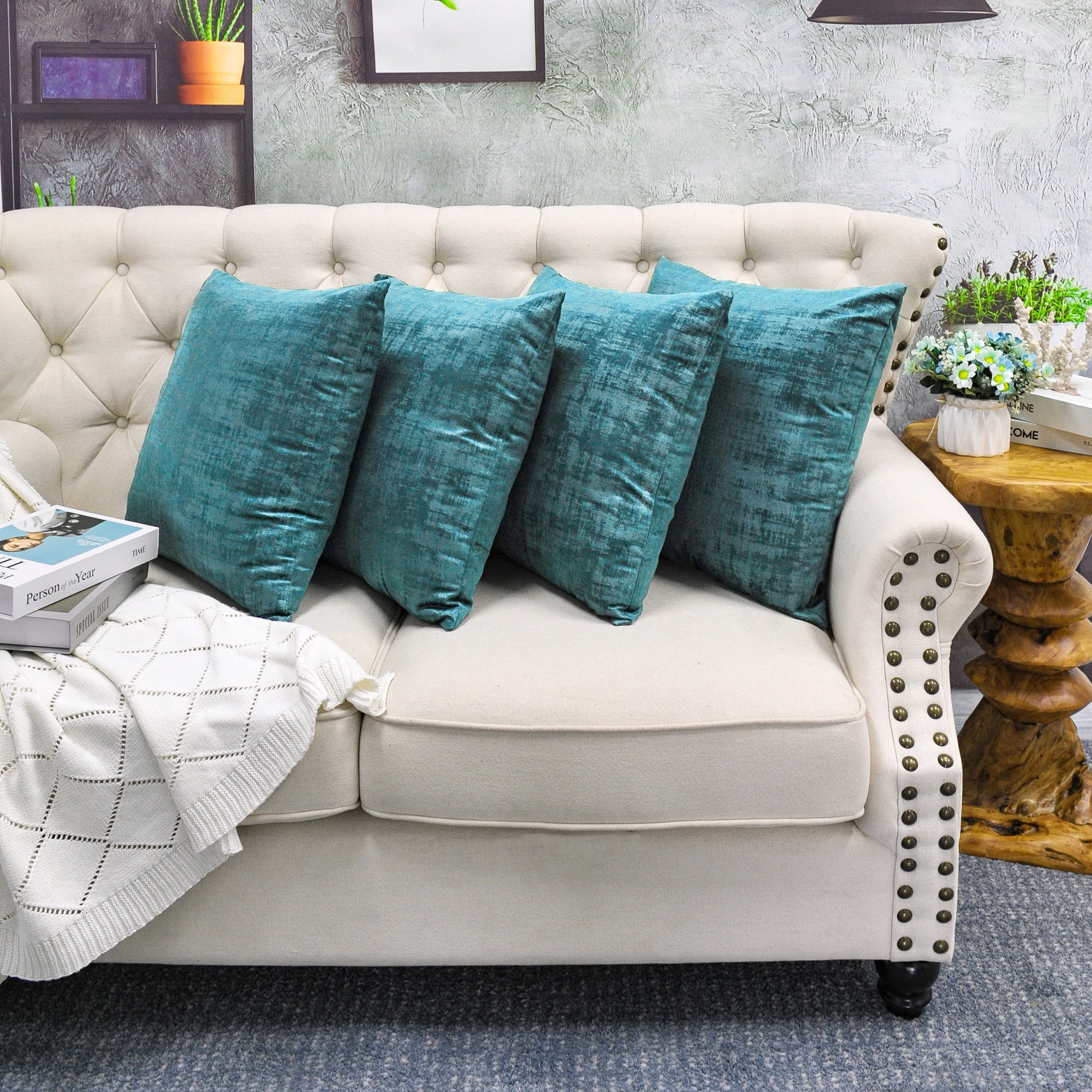 Home Soft Things Textured Velvet 4 Piece Throw Pillow Cover Set - Agate Green - 20" x 20"