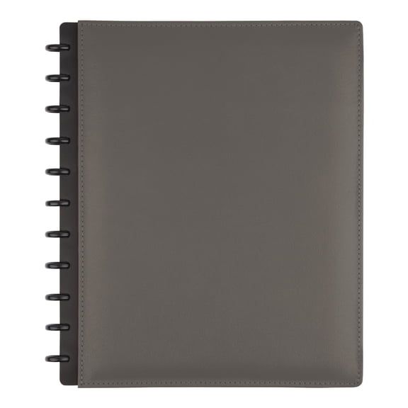 TUL Custom Note-Taking System Discbound Notebook With Leather Cover, Letter Size, Narrow Ruled, 60 Sheets, Gray