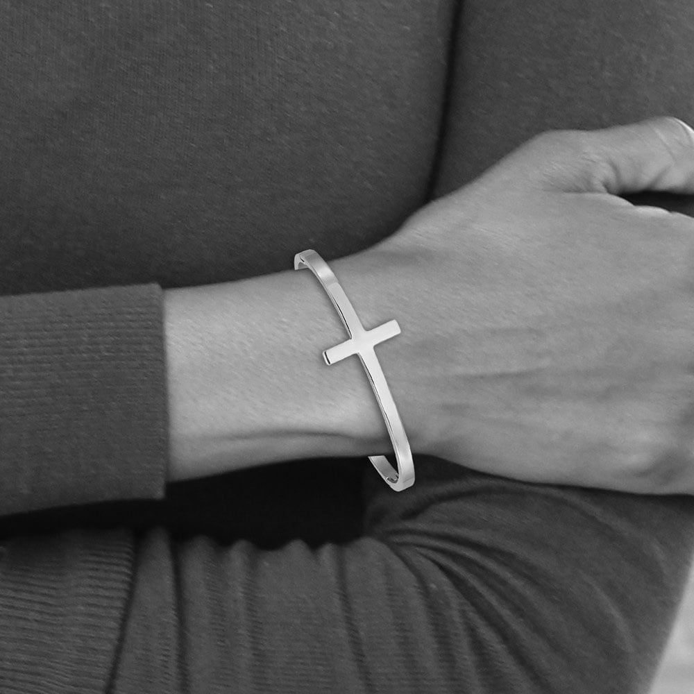 Buy Sterling Silver Polished Sideways Cross Thin Bangle Bracelet NEW  Stacking Bangle 7.25 Online in India - Etsy