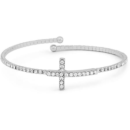 - Handset Austrian Crystal Silver-Plated Cross Flex Bangle