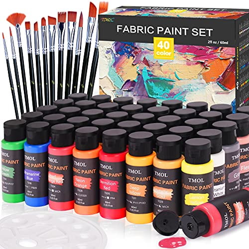 Fabric Paint Set, 40 Colors (2 oz/Bottle) Textile Paints with 12 Art  Brushes, No Heating Needed & Washable Fabric Paint, Art Supplies for  Clothes