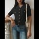 thumbnail image 4 of Cárdigan de Otoño para Mujer, y Elegante, con Doble Bolsillo y Botones Metálicos, de Punto y Cuello Redondo. Negro L, 4 of 6
