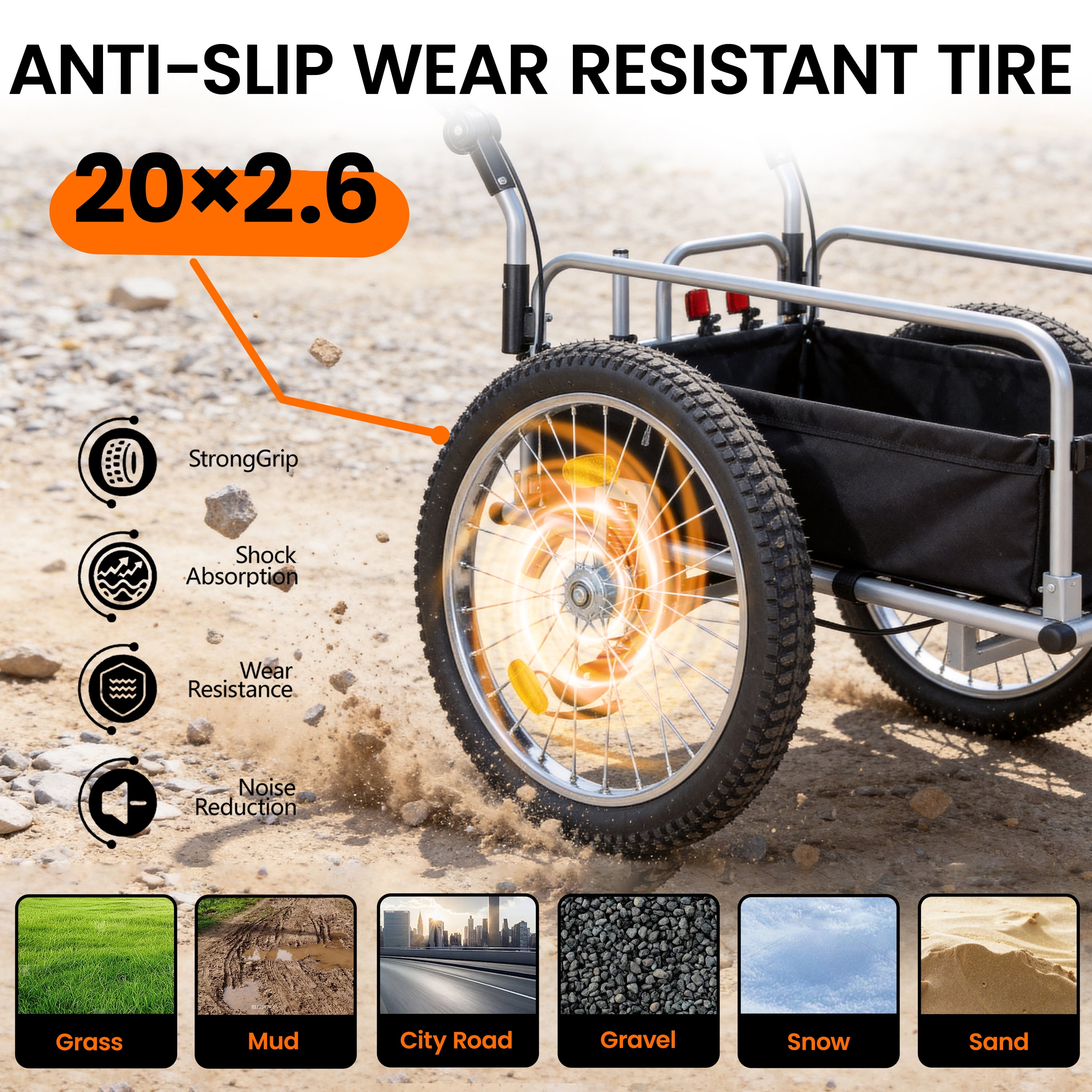3-in-1 Heavy-Duty Bike Cargo Trailer, Upgraded 20"x2.6" Wide Fat Tires, 150lbs Capacity, Steel Frame, Convertible Stroller & Pull Cart w/Suspension