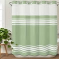 thumbnail image 3 of Sage Green Striped No Hook Shower Curtain Waterproof, Bathroom Curtains with Snap in Liners and See Through Top Window, Farmhouse Beige White Stripes Hotel Style Bathtub Curtains Shower 72"Wx72"L, 3 of 8