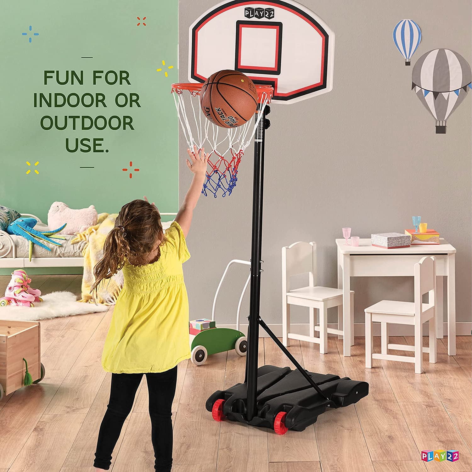 QHTER Kids Adjustable Basketball Hoop Height 5-7 FT - Portable Basketball Goals for Kids Teenagers Youth and Adults with Stand & Backboard Wheels Fillable Base - Great Indoor Outdoor Play
