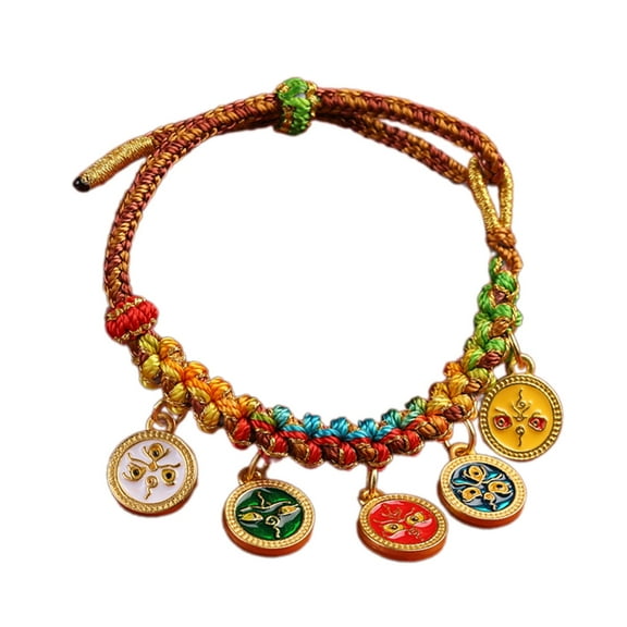 YIEMEEN Handcrafted Bracelet with Five Deities Tibetan Wristchain Colorful Rope Handchain Adjustable Wristband Jewelry for Women