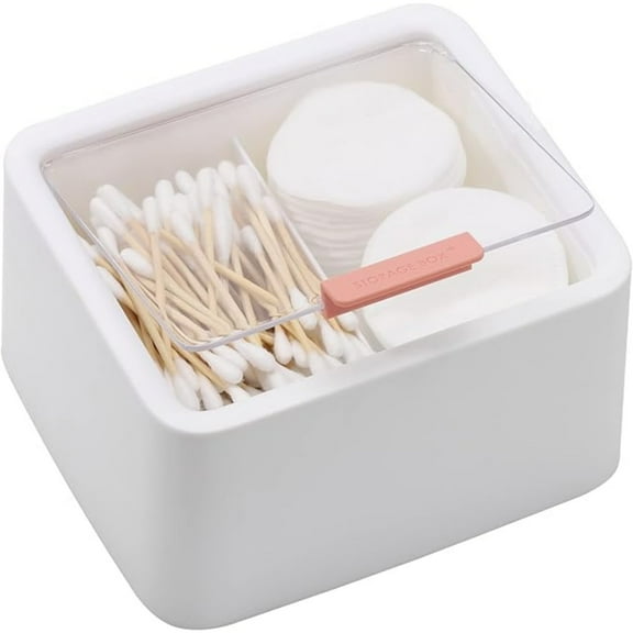 2 Slot Cotton Swab Ball Qtip Holder Jar Plastic Container Dispenser Box with Hinged Lid for Bathroom Home Storage Organizer