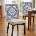 thumbnail image 4 of Bohemian Chair Back Covers Set of 1, Vintage Tribal Boho Floral Monaco Ethnic Style Blue Stretch Dining Chair Back Slipcovers Removable Seat Cover for Kitchen Restaurant Hotel Cafe, 4 of 9