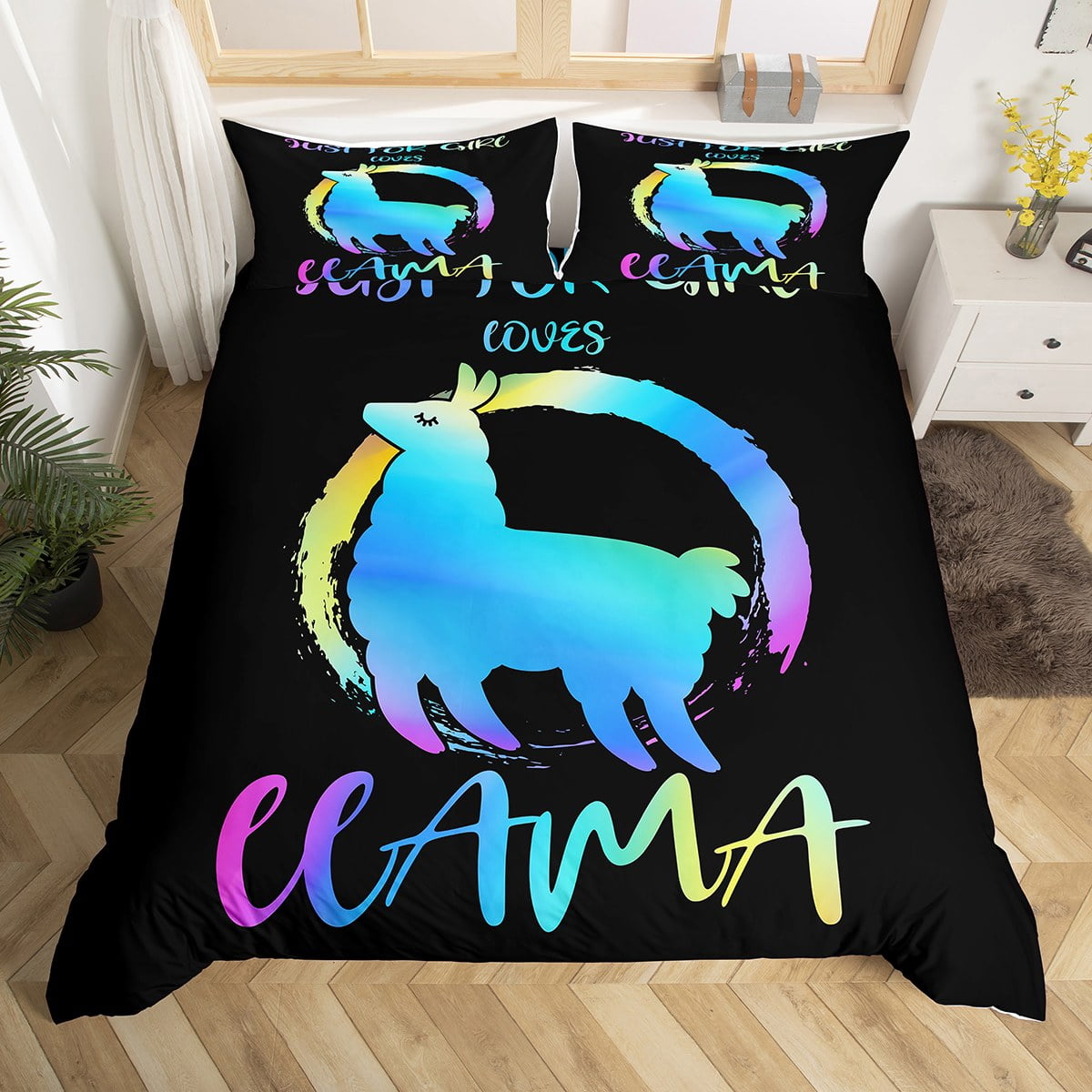 YST Girls Loves Llama Bedding Set King,Cute Alpaca Duvet Cover Kawaii