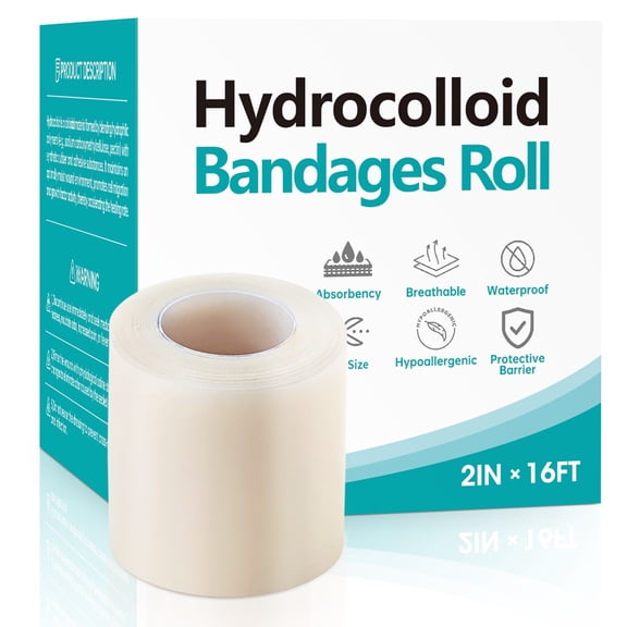 Hydrocolloid Dressing Roll for Wound Care, 2in*16ft, Cut-to-Size Patch, Hydrocolloid Bandages with Self-Adhesive, Ultra Absorbent, Flexible & Waterproof, First Aid Kit Essential