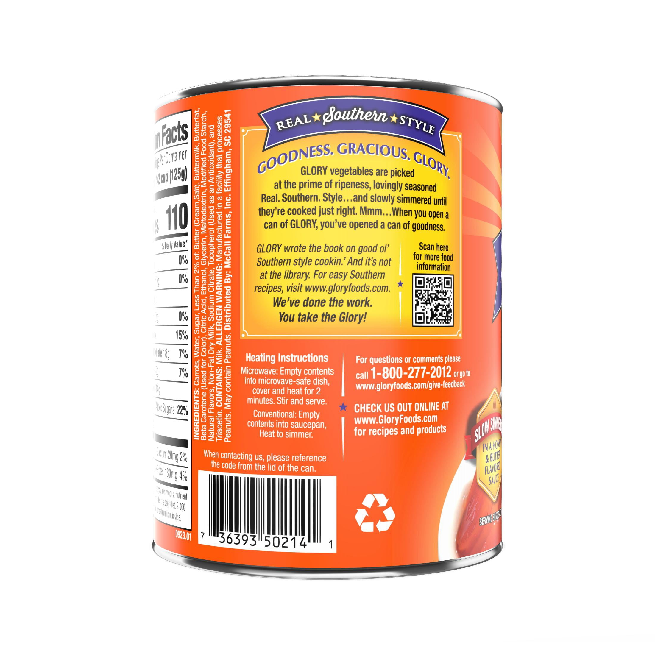 (2 pack) Glory Foods Seasoned Southern Style Honey Carrots, Canned Vegetables, 15.5 oz