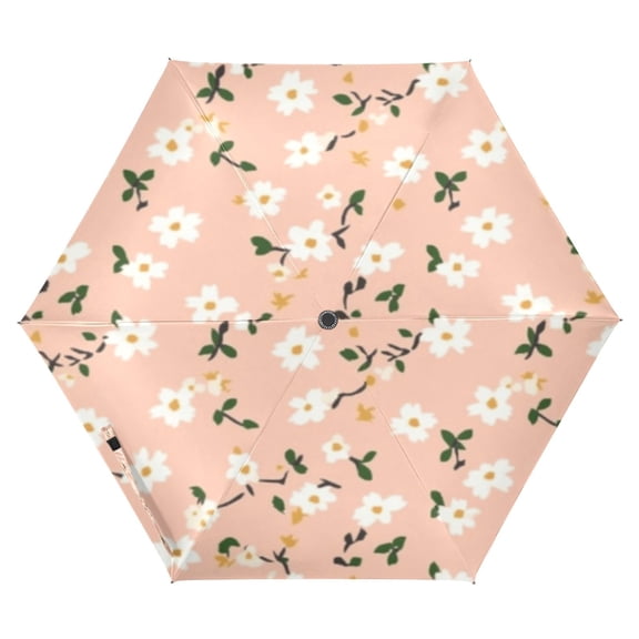 Dainty Pink Floral Folding Umbrella UV50  Waterproof Sun Protection Auto Open Close Compact Fiberglass Frame