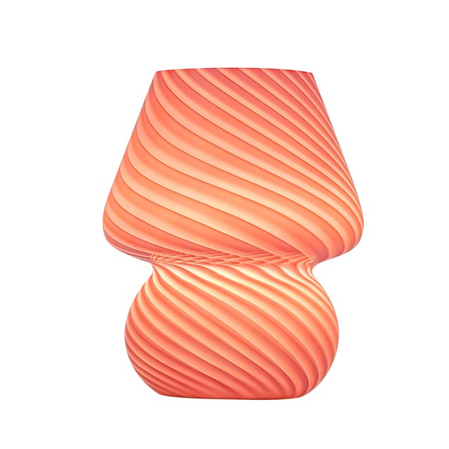 Fantasy Mushroom Lamp-Texture Purple USB Warm Light Stepless Dimming Mushroom Desk Lamp featuring a unique mushroom-shaped design with textured glass in a warm purple hue. The lamp emits a cozy, warm glow and is compact, measuring 14 x 19 cm. It includes a 5.5-foot USB power cord with an easy-to-use rocker switch. Ideal for bedside tables, desks, or small spaces requiring soft illumination.