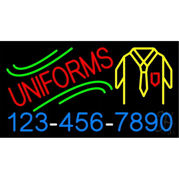 Uniforms with Shirt Logo and Number LED Neon Sign 20" Tall x 37" Wide - inches, Black Square Cut Acrylic Backing, with Dimmer - Bright and Premium built indoor LED Neon Sign for Storefront.